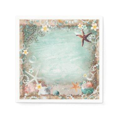 Elegant Beach Sea Starfish & Pearls Beachy Party Napkins