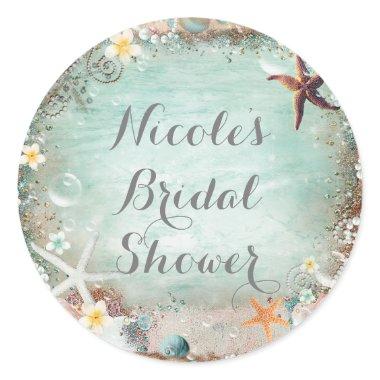 Elegant Beach Sea Starfish & Pearls Party Favor Classic Round Sticker