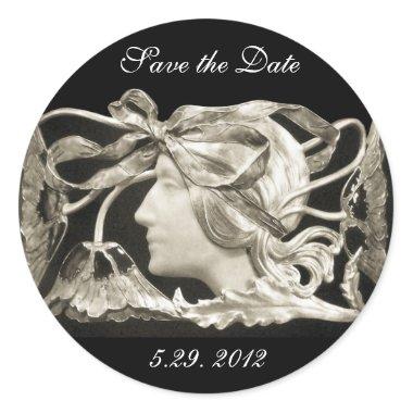 ELEGANT BEAUTY / LADY WITH BOW AND FLOWERS CLASSIC ROUND STICKER