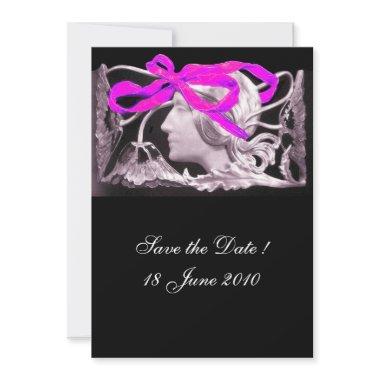 ELEGANT BEAUTY / LADY WITH PINK BOW AND FLOWERS Invitations