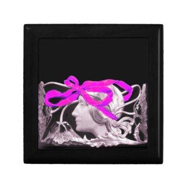 ELEGANT BEAUTY / LADY WITH PINK BOW AND FLOWERS KEEPSAKE BOX