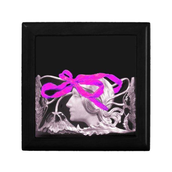 ELEGANT BEAUTY / LADY WITH PINK BOW AND FLOWERS KEEPSAKE BOX