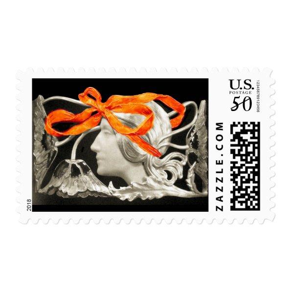 ELEGANT BEAUTY / LADY WITH RED BOW AND FLOWERS POSTAGE