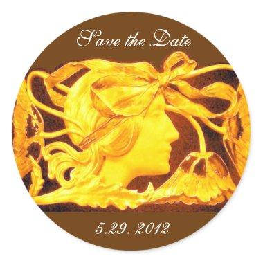 ELEGANT BEAUTY / LADY WITH YELLOW BOW AND FLOWERS CLASSIC ROUND STICKER