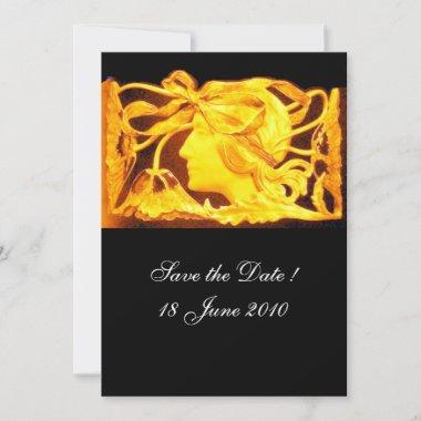 ELEGANT BEAUTY / LADY WITH YELLOW BOW AND FLOWERS Invitations