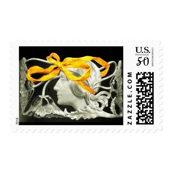 ELEGANT BEAUTY / LADY WITH YELLOW BOW AND FLOWERS POSTAGE