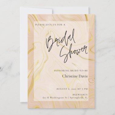 Elegant Beige Marble Gold Bridal Shower Invitations
