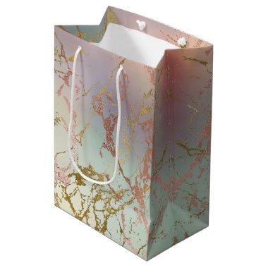 Elegant Beige Marble | Mint Sage Green Rose Gold Medium Gift Bag