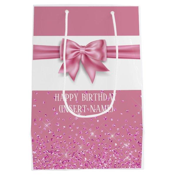 Elegant big pink bow glitter sparkle chic medium gift bag