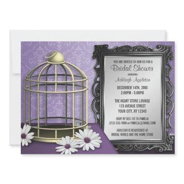 Elegant Birdcage Frame Purple Damask