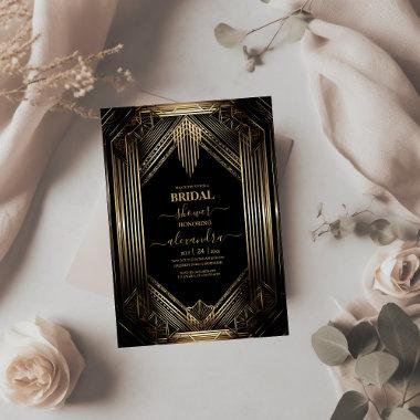 Elegant Black and Gold Art Deco Bridal Shower Invitations