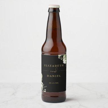 Elegant Black And Gold Floral Greenery Wedding Beer Bottle Label