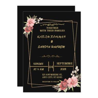 Elegant Black and gold floral Muslim Wedding