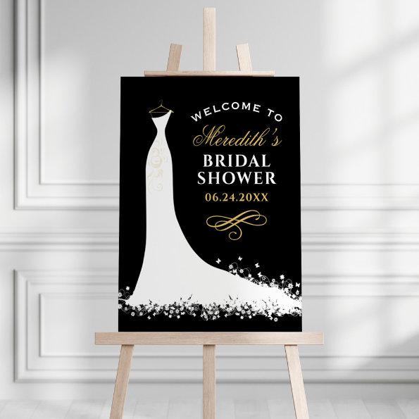 Elegant Black and Gold Gown Bridal Shower Welcome Foam Board
