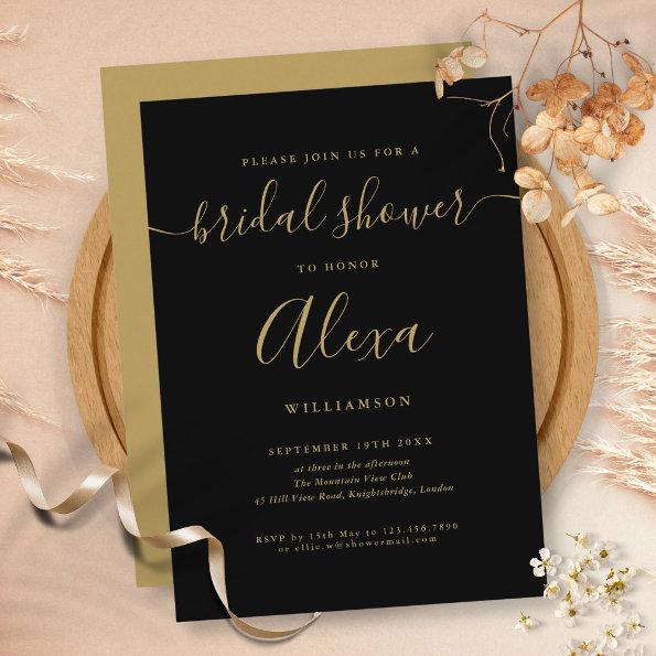 Elegant Black And Gold Signature Bridal Shower Invitations