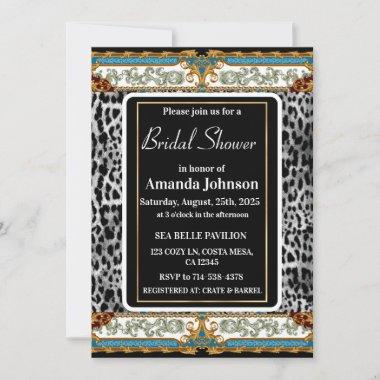 Elegant Black and White Animal Print Bridal Shower Invitations
