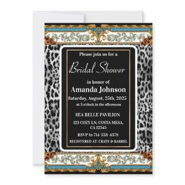 Elegant Black and White Animal Print Bridal Shower Invitations