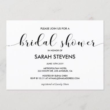 Elegant black and white bridal shower Invitations