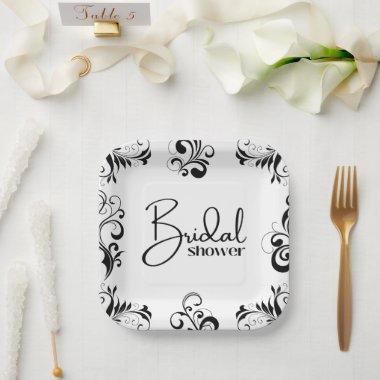elegant black and white bridal shower paper plates