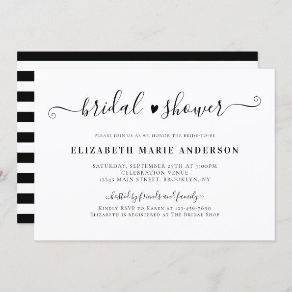 Elegant Black and White Calligraphy Bridal Shower Invitations
