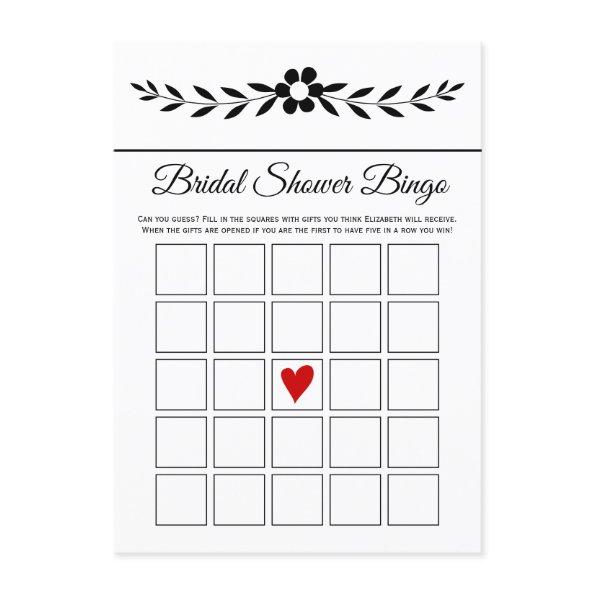 Elegant black and white flower bridal bingo