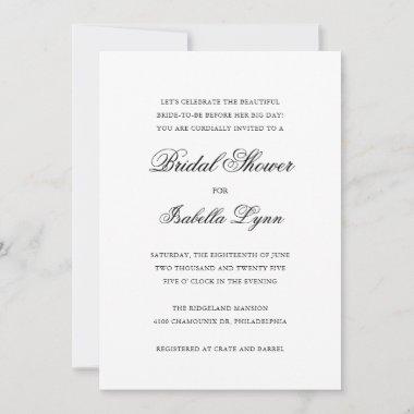 Elegant Black and White Formal Bridal Shower Invitations