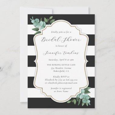 Elegant Black and White Greenery Bridal Shower Invitations