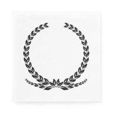 Elegant Black and White Laurel Leaf Wreath Wedding Napkins