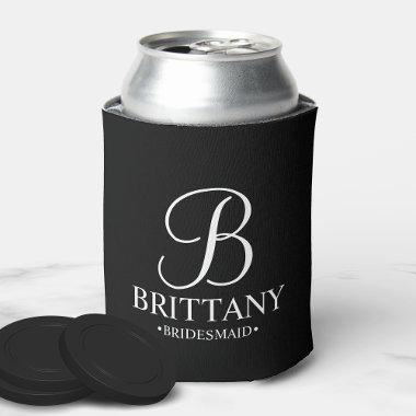 Elegant Black and White Personalized Bridesmaid Can Cooler