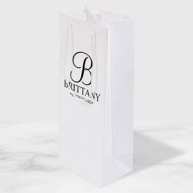 Elegant Black and White Personalized Bridesmaid Wine Gift Bag