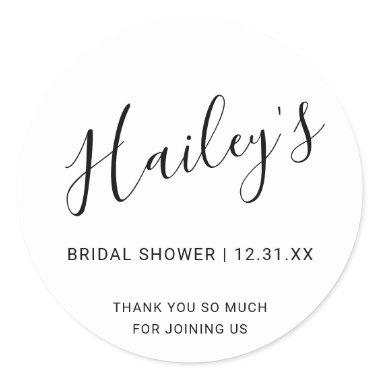 Elegant Black and White Simple Bridal Shower Classic Round Sticker