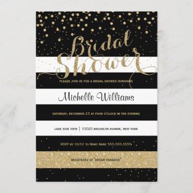 Elegant black and white stripes bridal shower Invitations