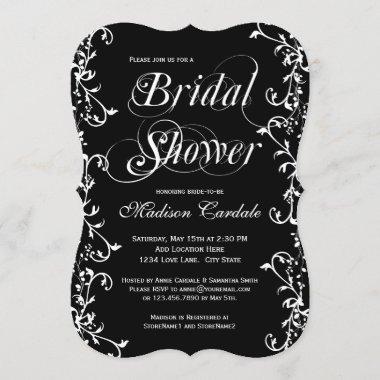 Elegant Black and White Swirls Bridal Shower Invitations