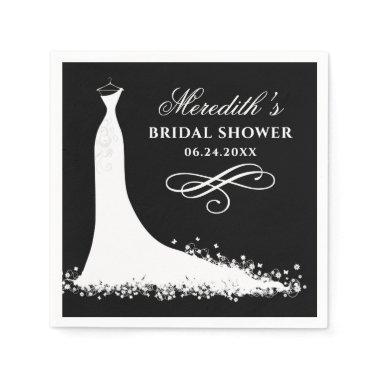 Elegant Black and White Wedding Gown Bridal Shower Paper Napkins