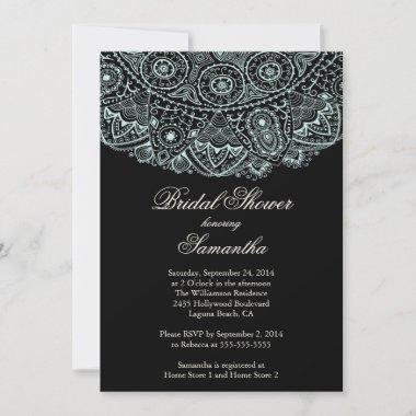 Elegant Black Blue Lace Bridal Shower Invitations
