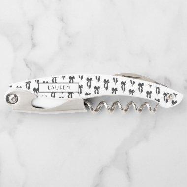 Elegant Black Bow Custom Name Waiter's Corkscrew