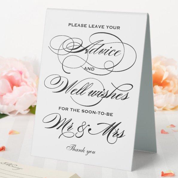 Elegant Black Calligraphy Advice and Well Wishes Table Tent Sign