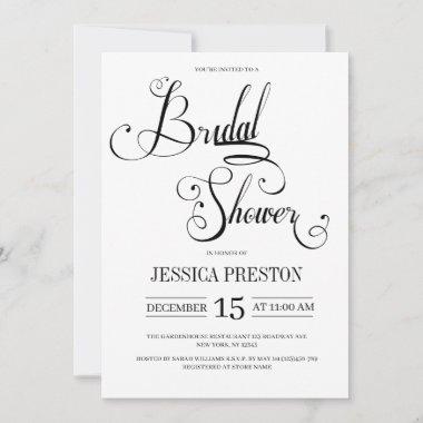 Elegant Black Calligraphy Bridal Shower Invitations