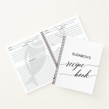 Elegant Black Calligraphy Bridal Shower Recipe Notebook