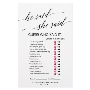 Elegant Black Calligraphy "He Said She Said" Game
