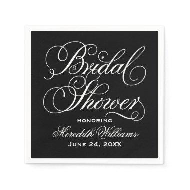 Elegant Black Calligraphy Wedding Bridal Shower Paper Napkins