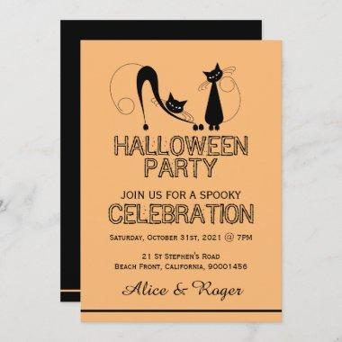 Elegant Black Cat, Halloween Party Invitations