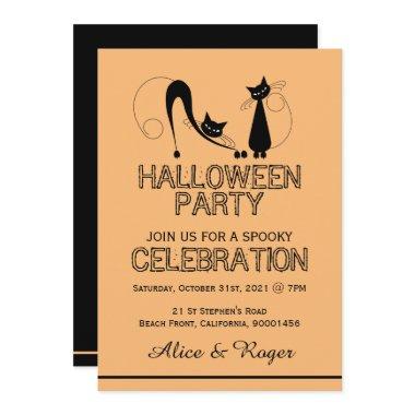 Elegant Black Cat, Halloween Party Invitations