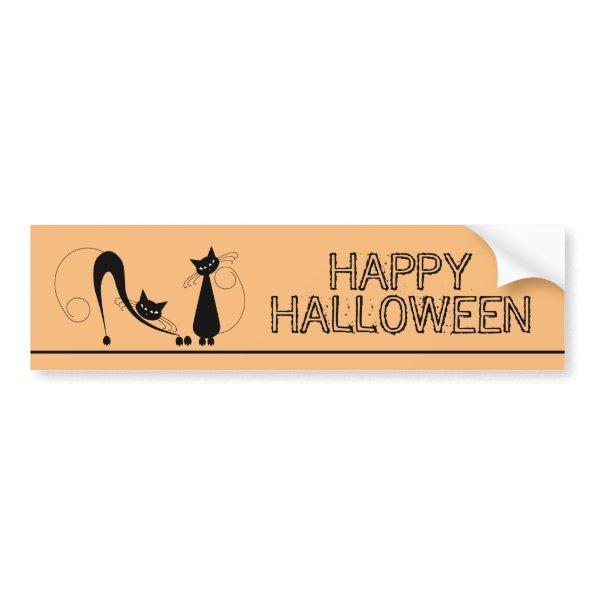 Elegant Black Cat, Happy Halloween Bumper Sticker