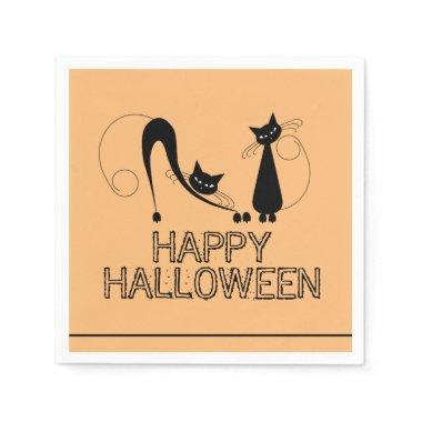 Elegant Black Cat, Happy Halloween Napkins