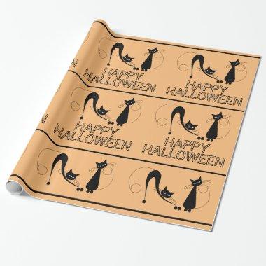 Elegant Black Cat, Happy Halloween Wrapping Paper