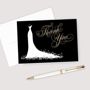 Elegant Black Champagne Wedding Gown Bridal Shower Thank You Invitations