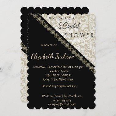 Elegant Black,Damask Bridal Shower Invitations