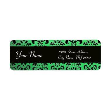 ELEGANT BLACK EMERALD GREEN DAMASK LABEL