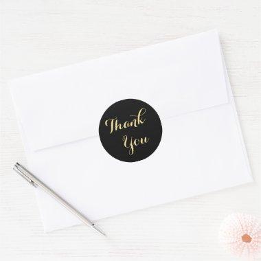 Elegant Black Faux Gold Party Favors Thank You Classic Round Sticker